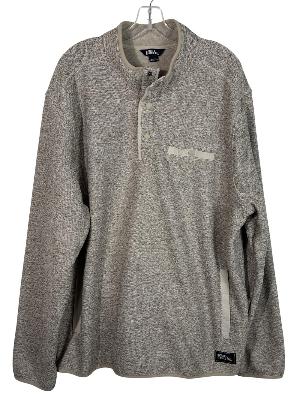 Eddie Bauer Men's Beige Khaki Fleece T-Snap Closure Pullover Sweatshirt XXL 2XL